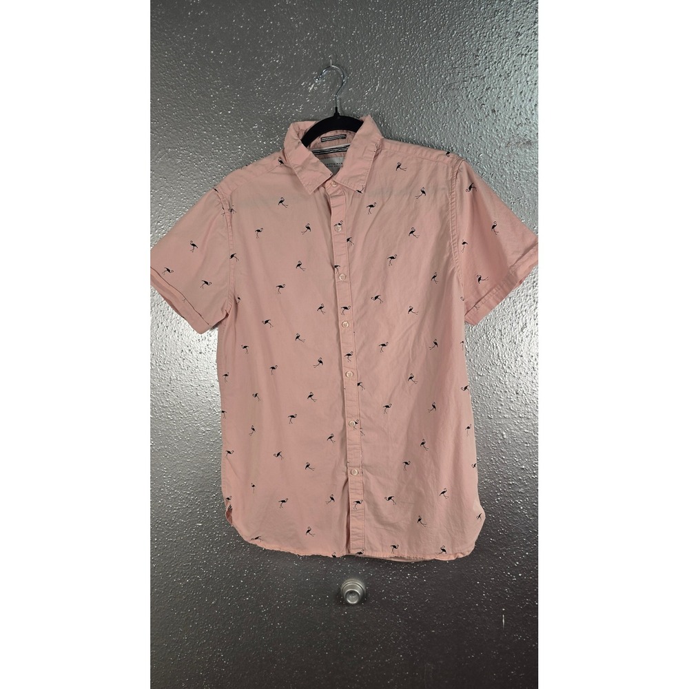 Cactus Man Ricky Singh Mens Pink Flamingo Print Short Sleeve Button Down Shirt M
